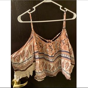 Flowy lace sleeve cropped blouse